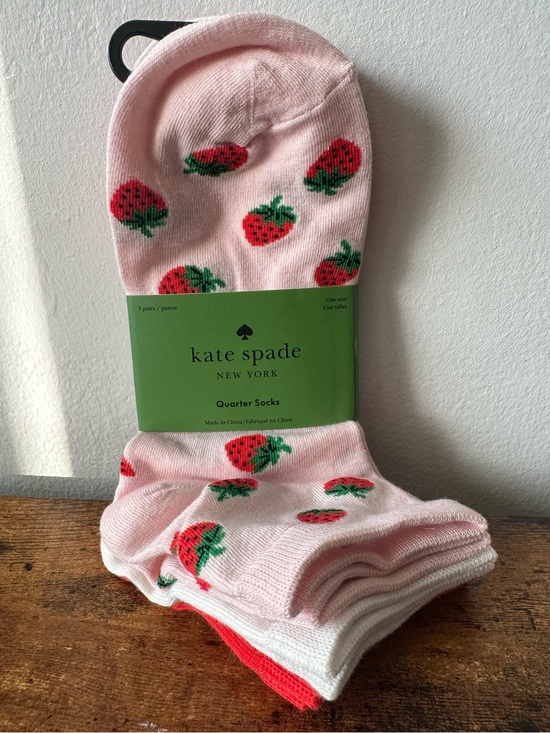 kate spade Accessories - kate spade 3 Pairs Pink Strawberry, Red, White Quarter Socks 3 Pack NWT ♠️